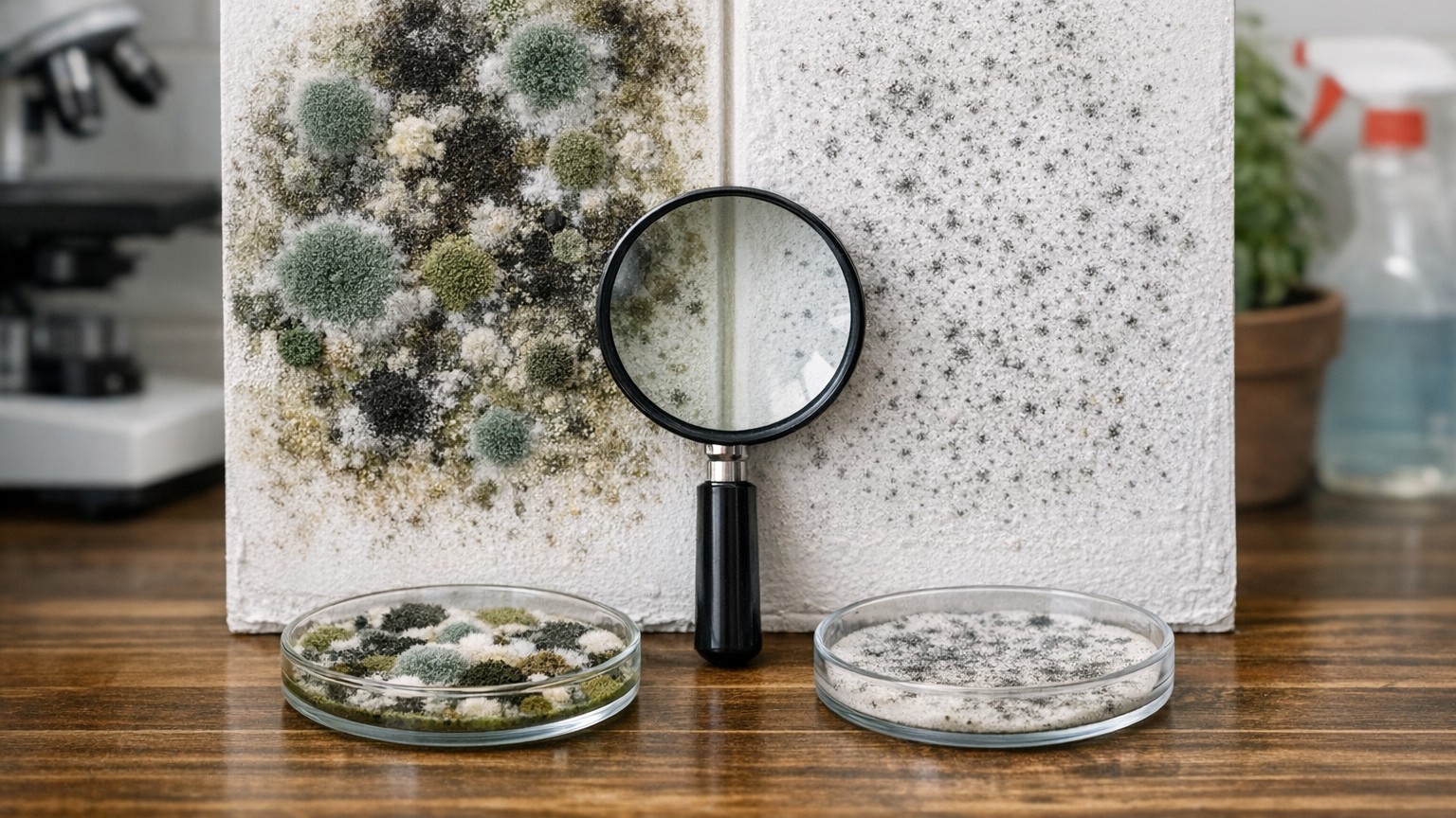 Comparison of mold and mildew growth patterns