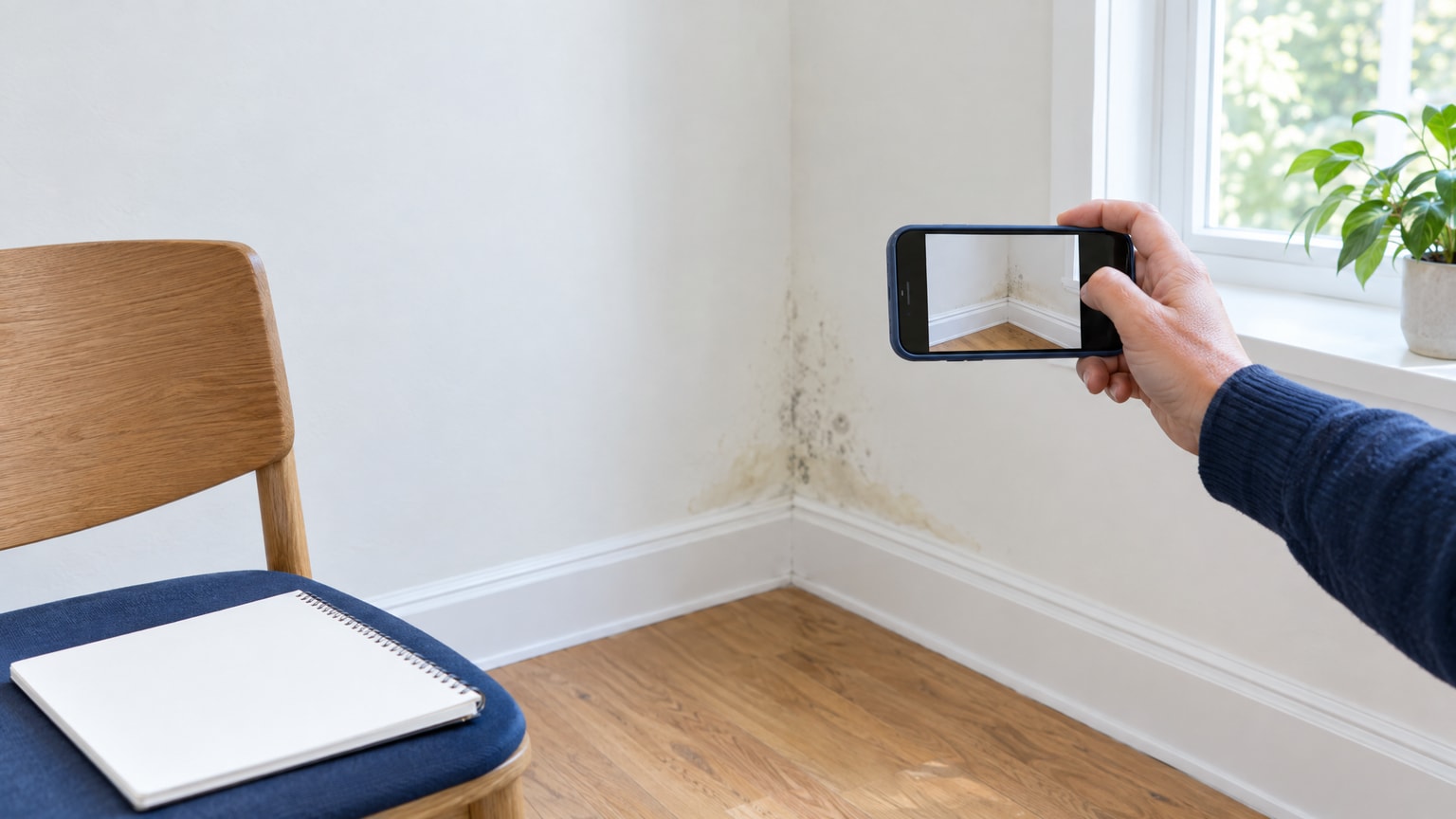 A renter documenting a moisture problem at home